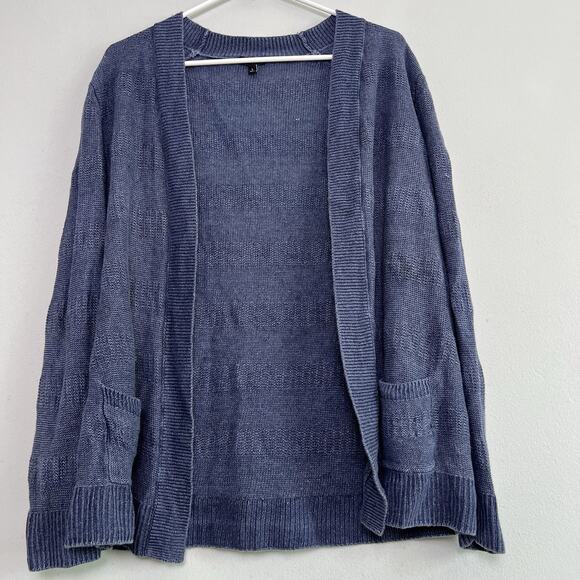 Talbots Womens Linen Knit Cardigan Open Front Sz L Beach Travel Lightweight Blue - Picture 1 of 10